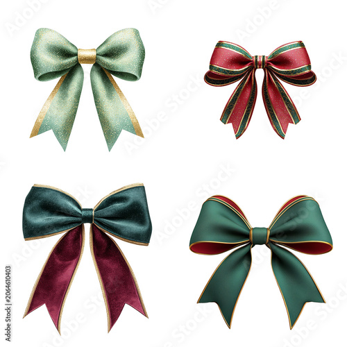 Luxury Christmas ribbon bows set with elegant metallic gold trim