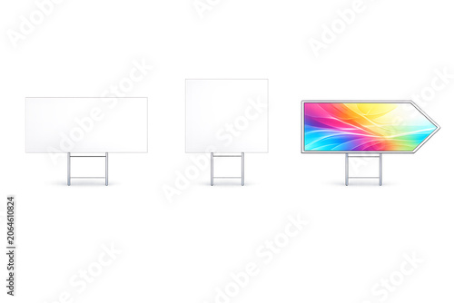 Set of blank yard signs and a directional arrow sign isolated on transparent background