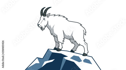 Obraz na płótnie White mountain goat standing on high rocky mountain peak.