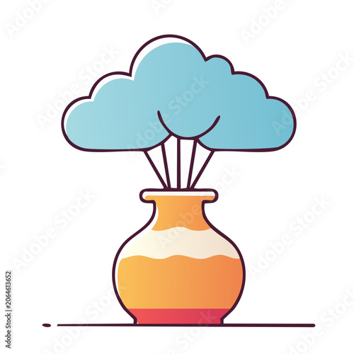 Flat design illustration of a vase with cloud-shaped flowers