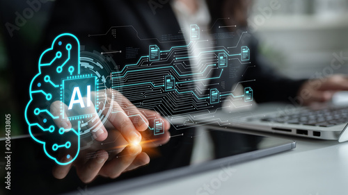 Fotografie Artificial intelligence using AI neural processing and circuit to transform AI data into actionable output by smart automated AI reasoning science