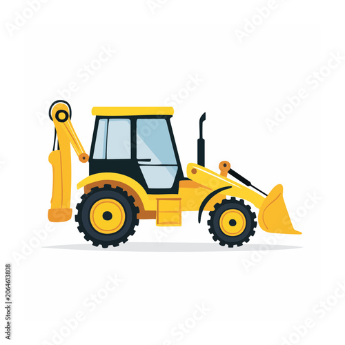 Yellow backhoe loader construction vehicle illustration