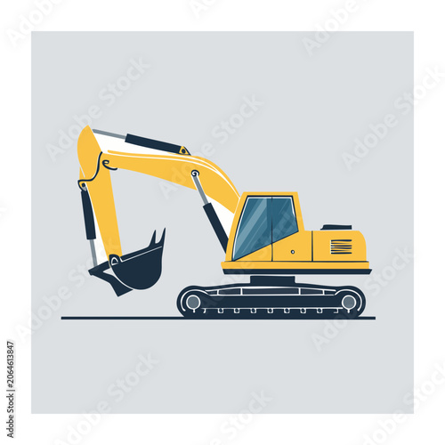 Yellow Excavator Illustration in Flat Design