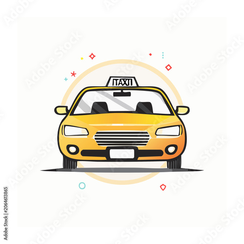 Yellow taxi cab front view flat illustration