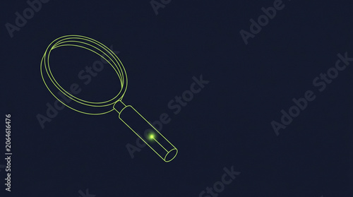 Glowing magnifying glass icon on dark background