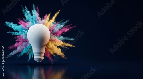 Light bulb with explosion of colorful powder