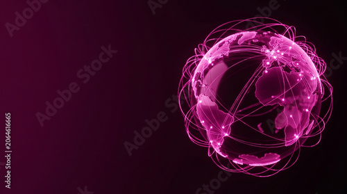 Glowing global network connection on dark background