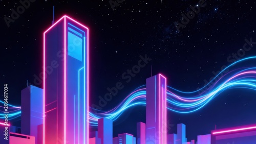 Futuristic neon cityscape at night