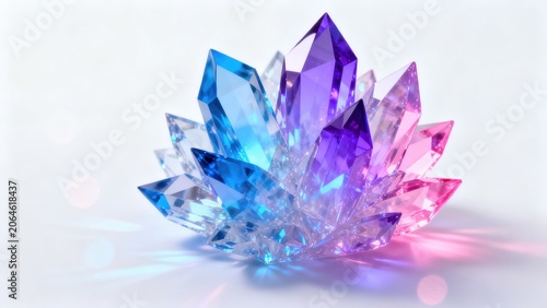 Colorful crystal cluster on white background