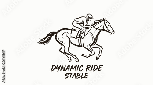 Konstfotografi Dynamic ride stable logo with jockey on horse.
