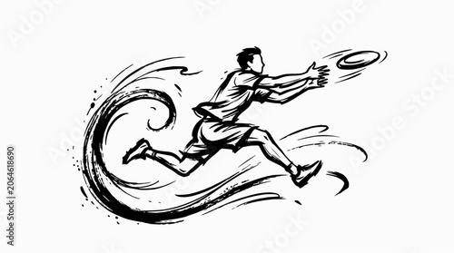 Fotografie Ultimate frisbee player leaping to catch disc.