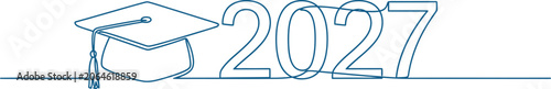Fotografie Graduation cap and 2027 year one line drawing minimalist academic success concep