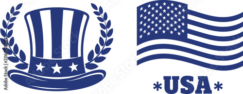 Canvastavla American flag and Uncle Sam's hat with laurel wreath on transparent background