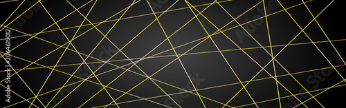Abstract Yellow Glowing Intersecting Line Background on Black, Futuristic Geometric Network Grid with Dynamic Linear Technology Texture