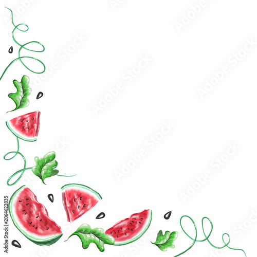 Watercolor watermelon frame. Hand drawn 