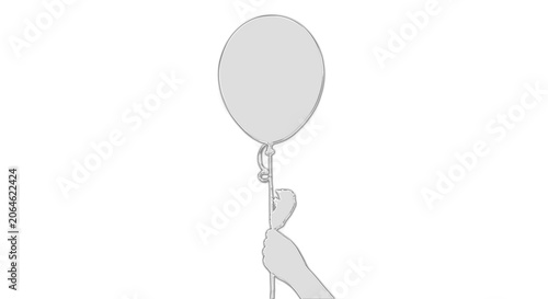 Quadro su tela Woman holding a floating balloon on a transparent background appears outdoors