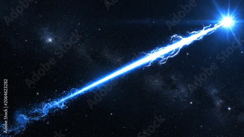 Bright blue energy burst with lightning streak in deep starry space