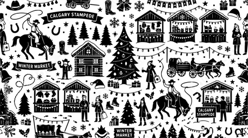 Foto Calgary winter market and stampede pattern illustration.
