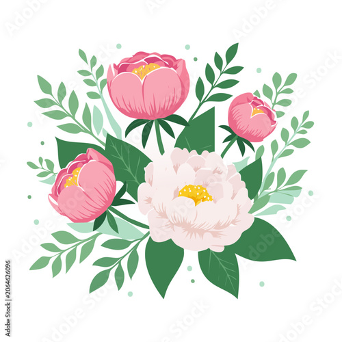 Pink and White Peony Flower Bouquet Illustration