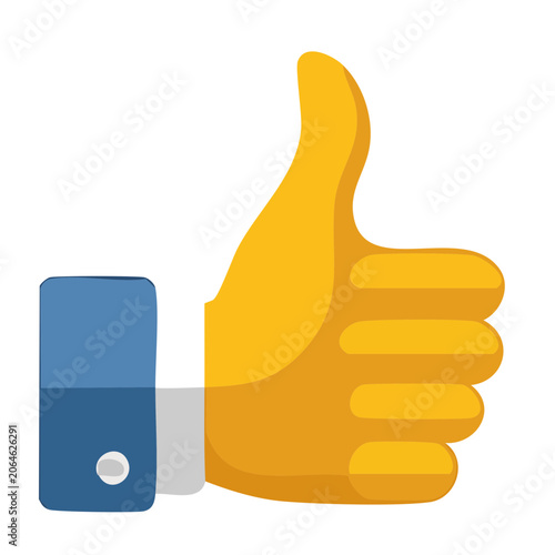 Yellow thumbs up hand icon with blue sleeve