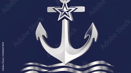 Silver 3D Anchor Emblem with Star and Wavy Lines