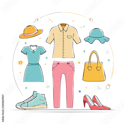 Flat design fashion outfit set with accessories