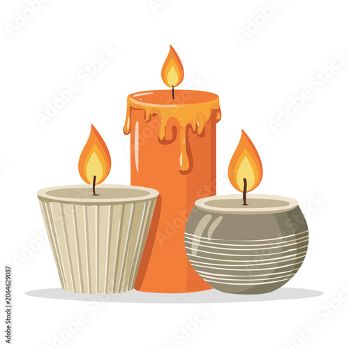 Flat Design Illustration of Lit Candles in Holders