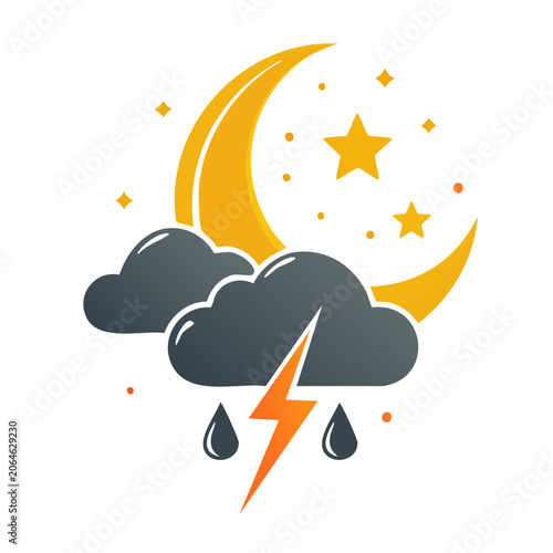 Stormy Weather Icon with Moon and Lightning