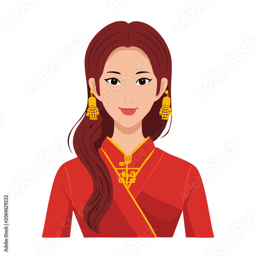 Woman in red traditional chinese dress illustration