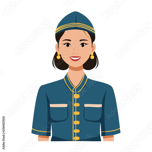 Woman in Traditional Blue Clothing with Gold Accents