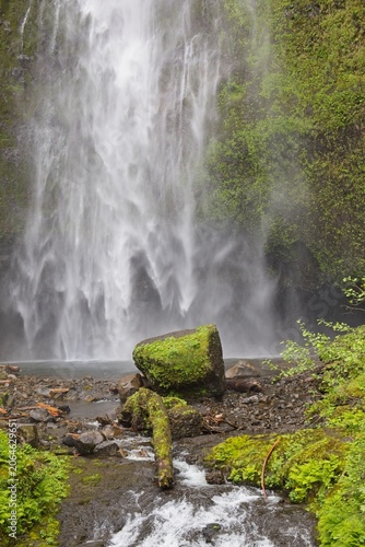 Base of Multnomah Falls with Moss Covered Boulder