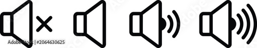 Fényképezés Set of black volume sound level icons showing mute low medium and high audio set
