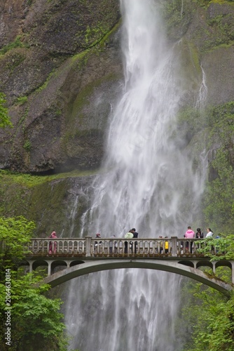 Visitors on Benson Bridge at Multnomah Falls