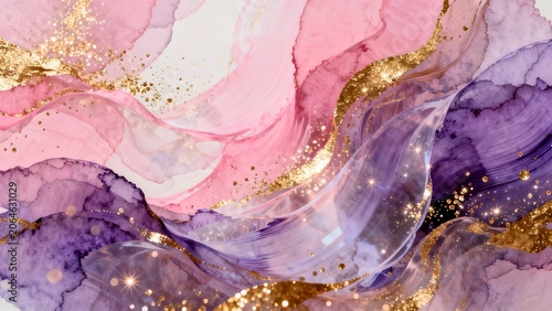 Abstract painting with pink purple and gold