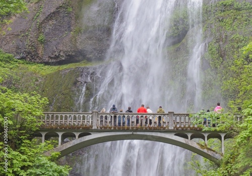 Benson Bridge Crowded with Visitors at Multnomah Falls