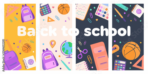 фотографія School supplies vector illustration with colorful elements and a light backgroun