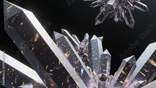 Dark crystal clusters floating in abstract space background