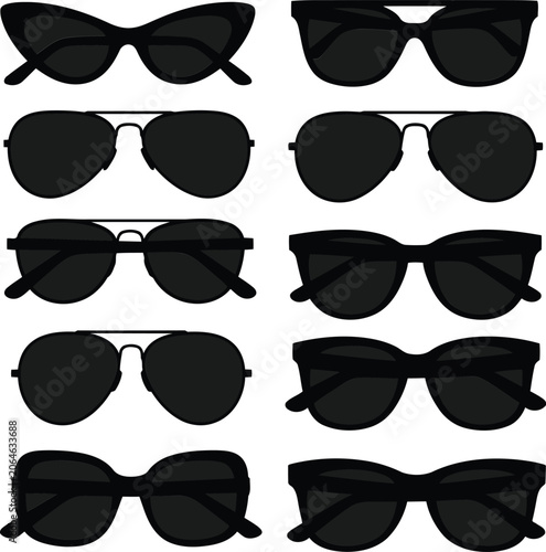 Konstfotografi Ten black sunglasses styles collection Vector