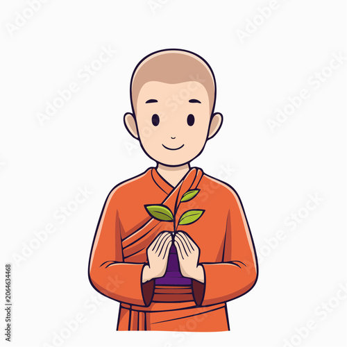 Buddhist Monk Holding a Sprout