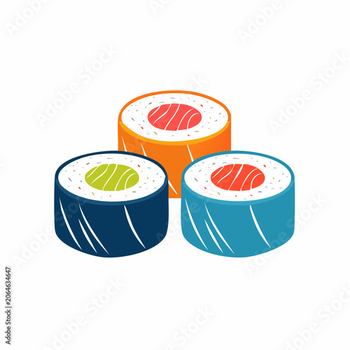 Illustration of three colorful sushi rolls