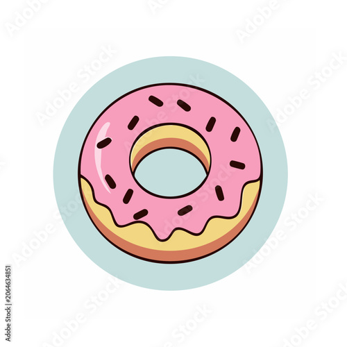 Pink Donut with Sprinkles Flat Illustration