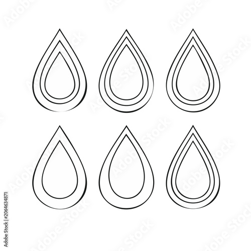Six black teardrop shapes on white background