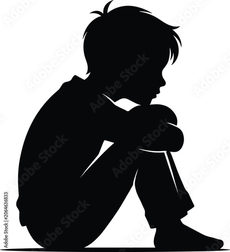 Sad Child Silhouette of a Lonely Boy Sitting for Mental Health Awareness Depression Campaigns Social Issues and Child Psychology Educational Media Designs