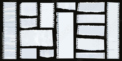 Photos Torn notebook paper pieces with perforated edges white background