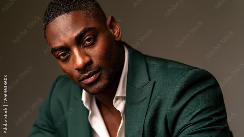 Obraz premium gen team lead young adult black man in green blazer studio