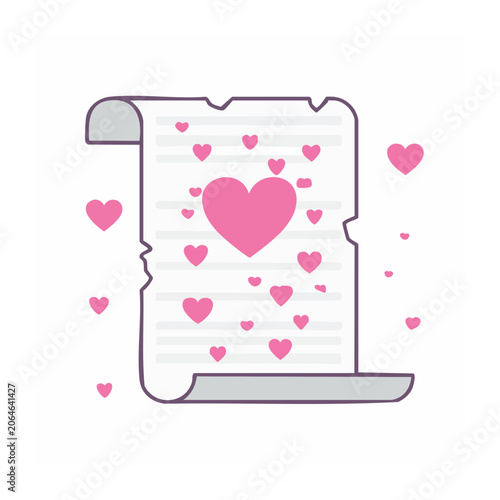 Pink heart scroll with floating hearts illustration