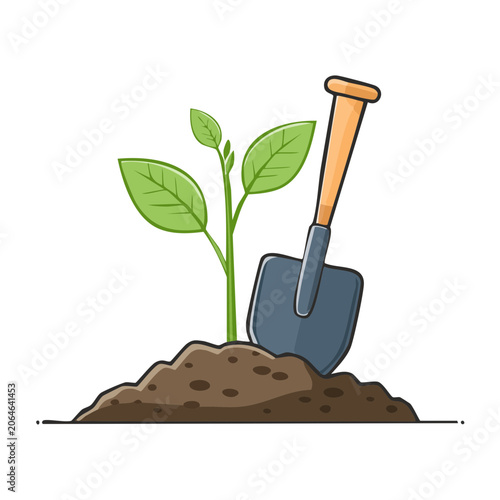 Seedling and Shovel Gardening Illustration