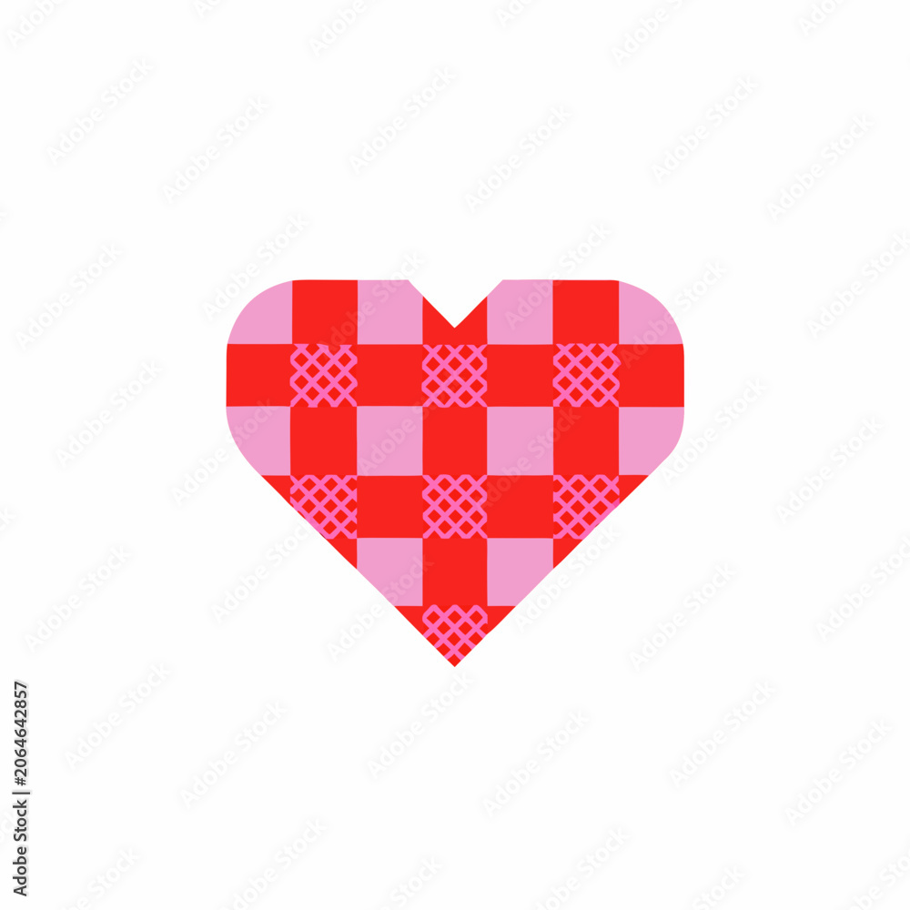 Εκτύπωση καμβά Heart Shape With Pink And Red Checkered Pattern On White Background