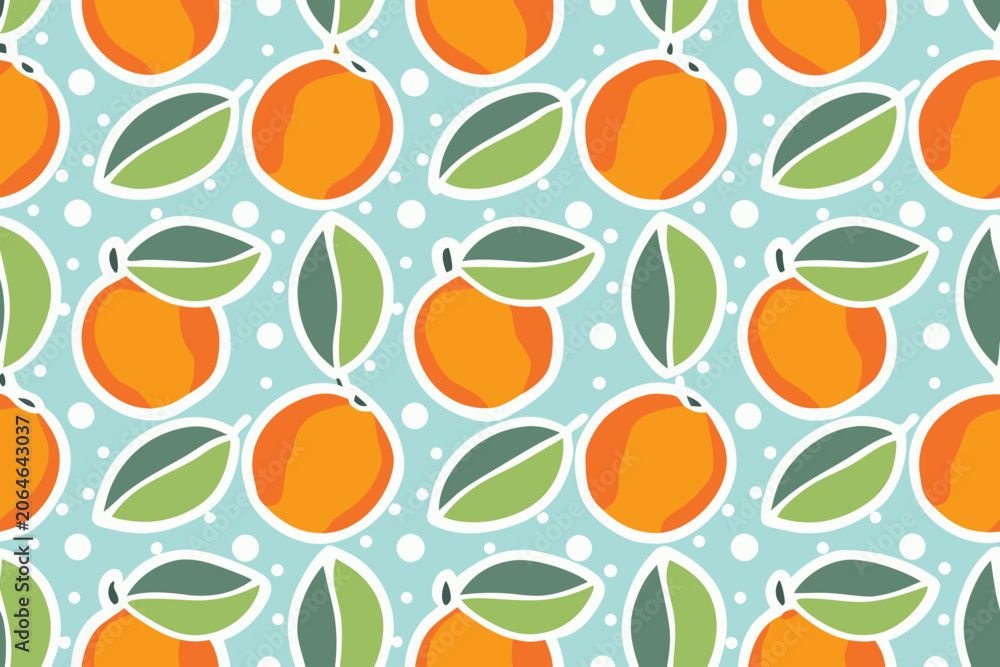 Obraz premium Orange fruit and leaf pattern a colorful vector illustration