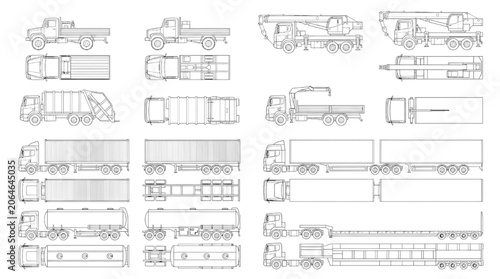 Fotografija Set of technical CAD blueprints featuring detailed top and side orthographic pro